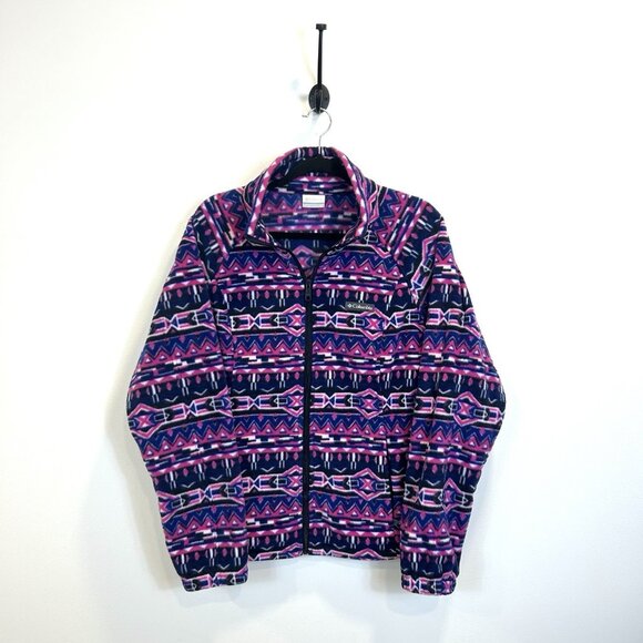 Women’s Columbia Size XL Benton Springs Full Zip Fleece Jacket Purple Aztec - Picture 1 of 10